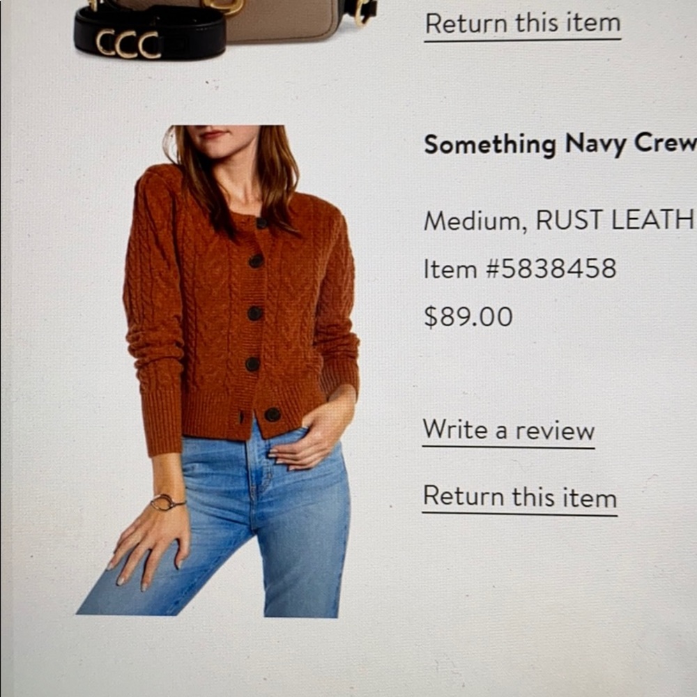 Something Navy crewneck cable cardigan